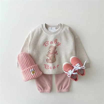 トレーナー・フーディ ベビーキッズトップス ベビーベアプリント長袖スウェットシャツ【mh0008817】