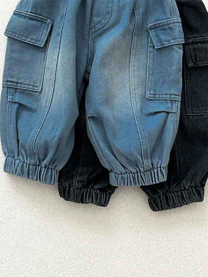 デニムパンツ キッズパンツ シンプルベーシックデニムカーゴパンツ【mh0008818】