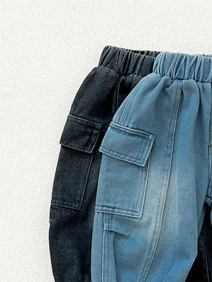 デニムパンツ キッズパンツ シンプルベーシックデニムカーゴパンツ【mh0008818】