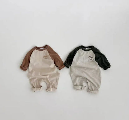 長袖ロンパース ベビーロンパース パッチワークラグランスリーブ長袖ジャンプスーツ【mh0008839】