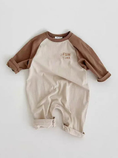 長袖ロンパース ベビーロンパース パッチワークラグランスリーブ長袖ジャンプスーツ【mh0008839】