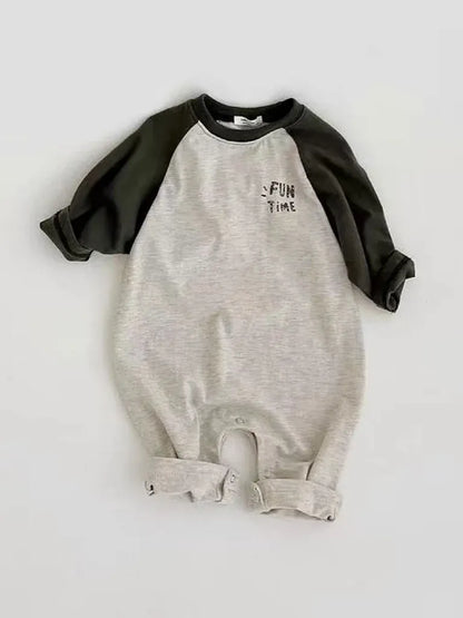 長袖ロンパース ベビーロンパース パッチワークラグランスリーブ長袖ジャンプスーツ【mh0008839】