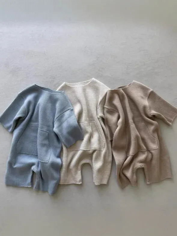 長袖ロンパース ベビージャンプスーツ カンガルーポケット長袖ニットロンパース【mh0008843】