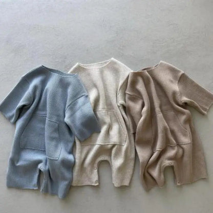 長袖ロンパース ベビージャンプスーツ カンガルーポケット長袖ニットロンパース【mh0008843】