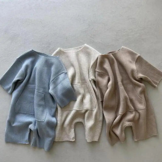 長袖ロンパース ベビージャンプスーツ カンガルーポケット長袖ニットロンパース【mh0008843】