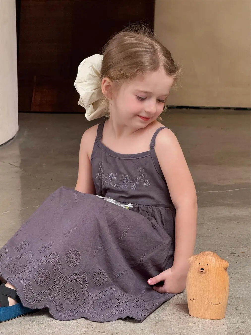 ノースリーブワンピース キッズワンピース フラワー刺繍キャミソールスカラップレースワンピース【mh0008896】