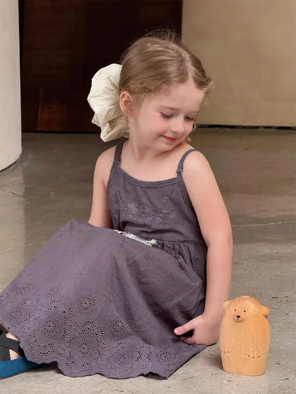 ノースリーブワンピース キッズワンピース フラワー刺繍キャミソールスカラップレースワンピース【mh0008896】