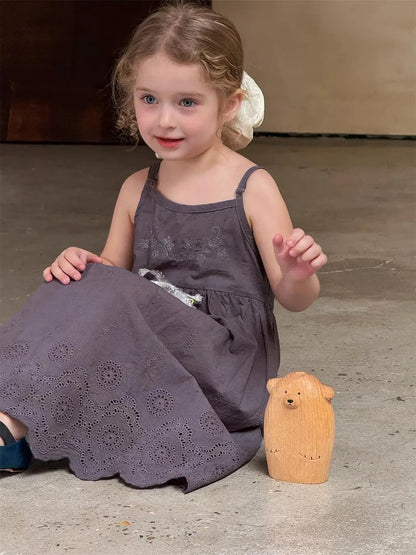 ノースリーブワンピース キッズワンピース フラワー刺繍キャミソールスカラップレースワンピース【mh0008896】