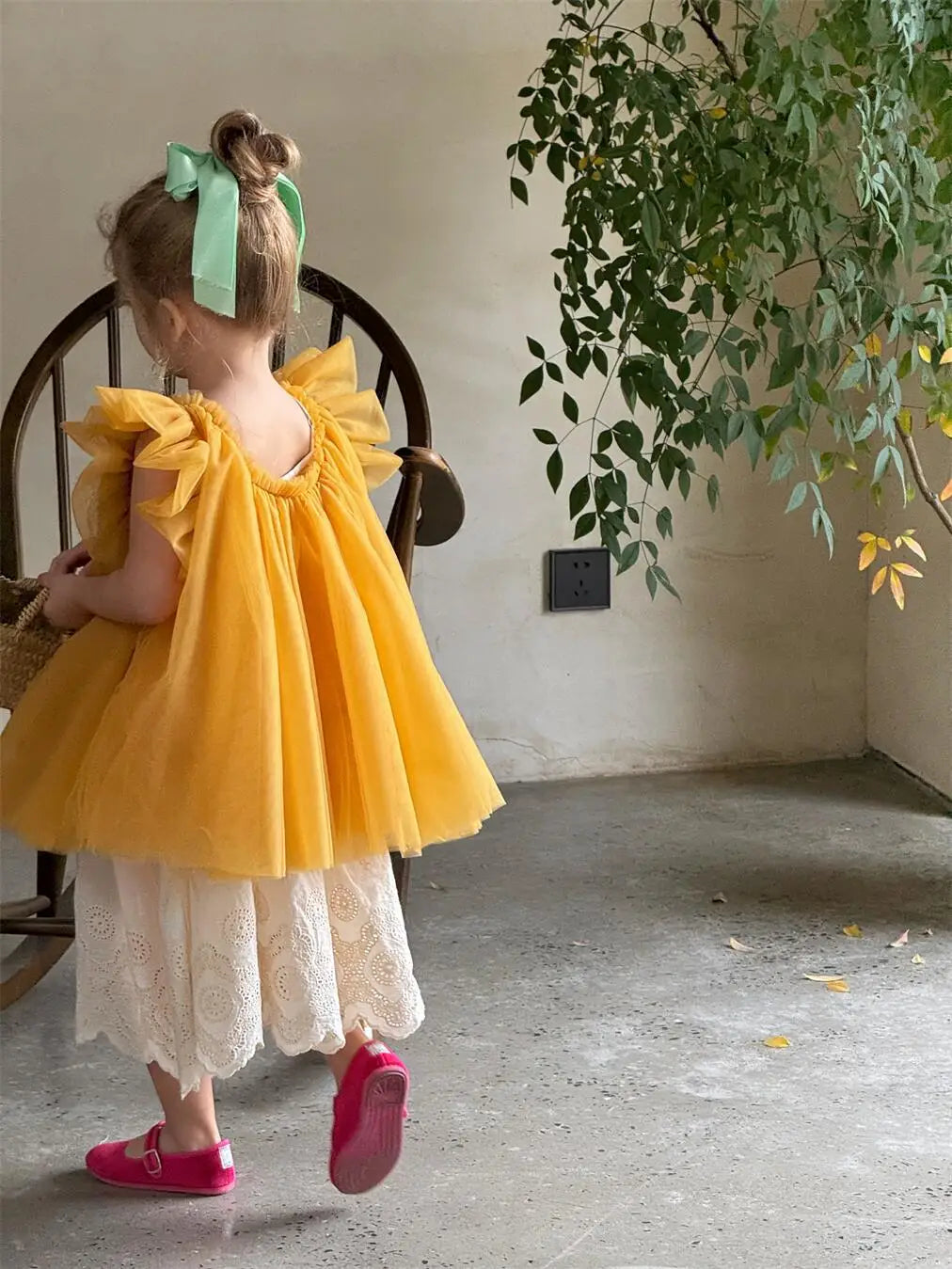 半袖シャツ・ブラウス キッズトップス チュールメッシュバタフライスリーブボリュームチュニックブラウス【mh0008897】