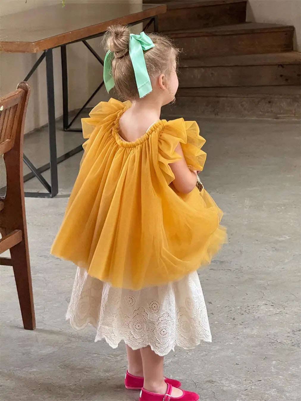 半袖シャツ・ブラウス キッズトップス チュールメッシュバタフライスリーブボリュームチュニックブラウス【mh0008897】