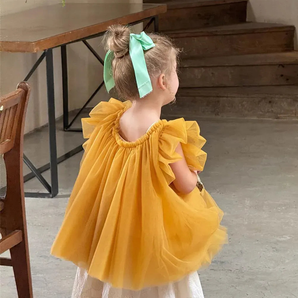 半袖シャツ・ブラウス キッズトップス チュールメッシュバタフライスリーブボリュームチュニックブラウス【mh0008897】