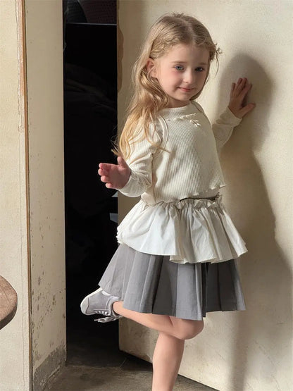 スカート キッズスカート パッチワークペプラムドッキングプリーツスカート【mh0008899】