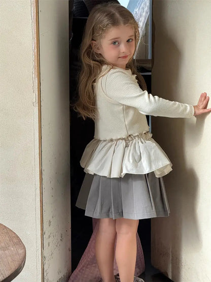 スカート キッズスカート パッチワークペプラムドッキングプリーツスカート【mh0008899】