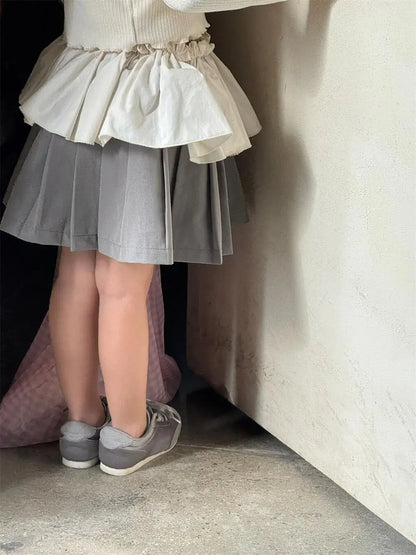 スカート キッズスカート パッチワークペプラムドッキングプリーツスカート【mh0008899】