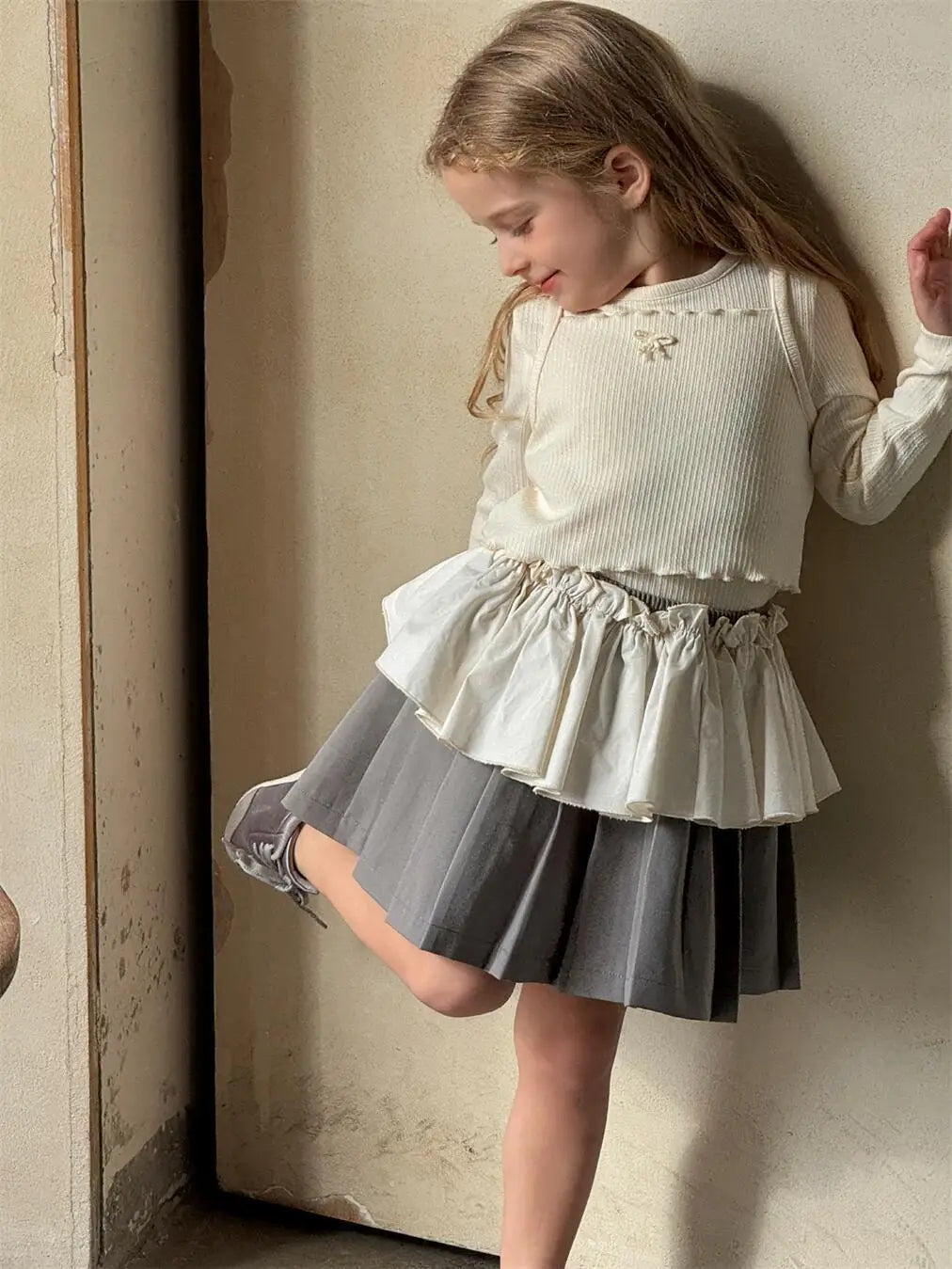 スカート キッズスカート パッチワークペプラムドッキングプリーツスカート【mh0008899】