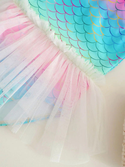 ベビー用水着 キッズ水着 マーメイド人魚姫フリルワンピーススイムウェア 帽子セット【mh0009082】