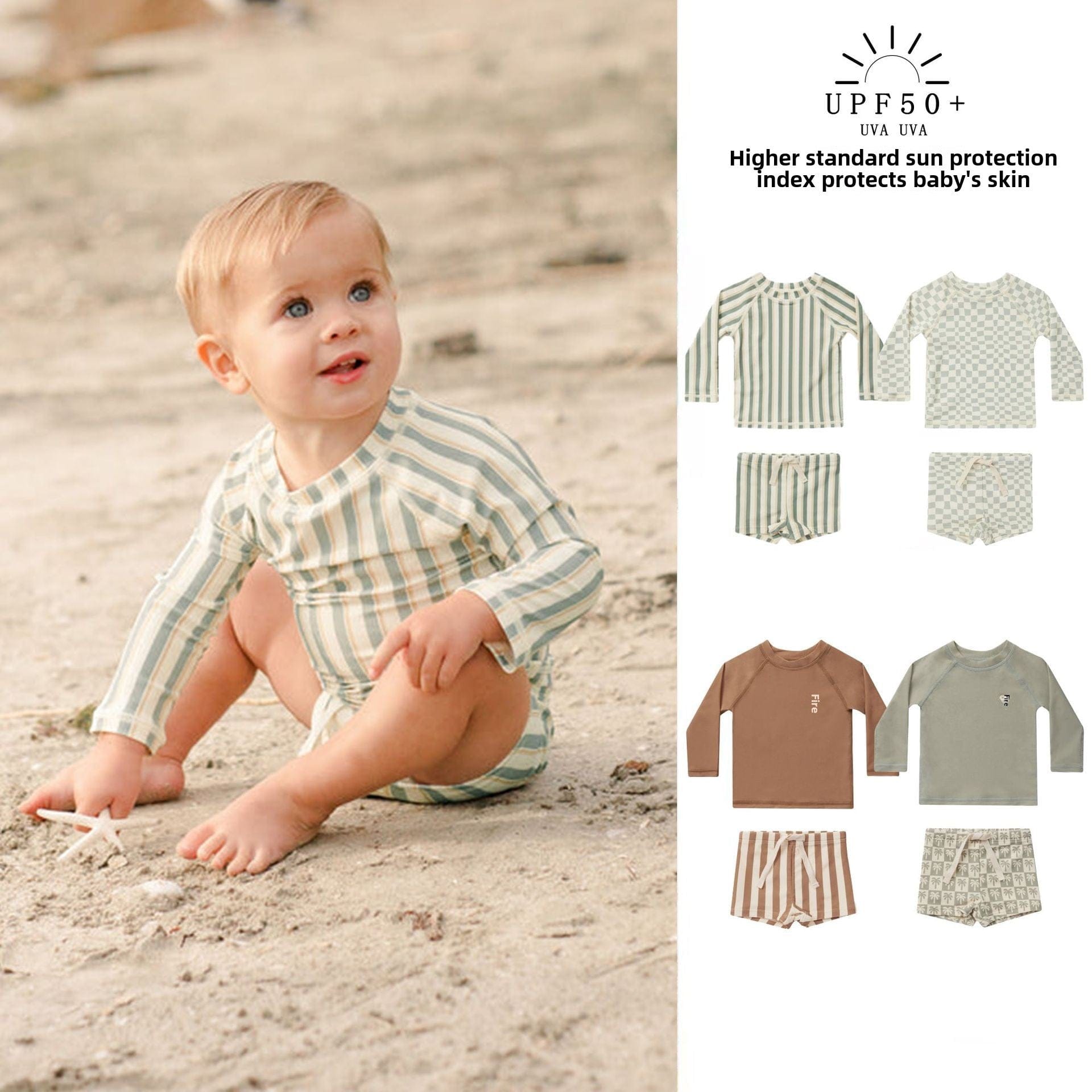 ベビー用水着 キッズ水着 ボーイズ セパレートスイムウェア 帽子セット【mh0009083】