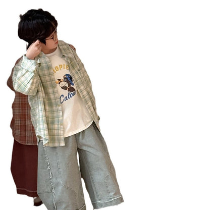 長袖シャツ・ブラウス キッズトップス レトロチェック長袖シャツブラウス【mh0009101】