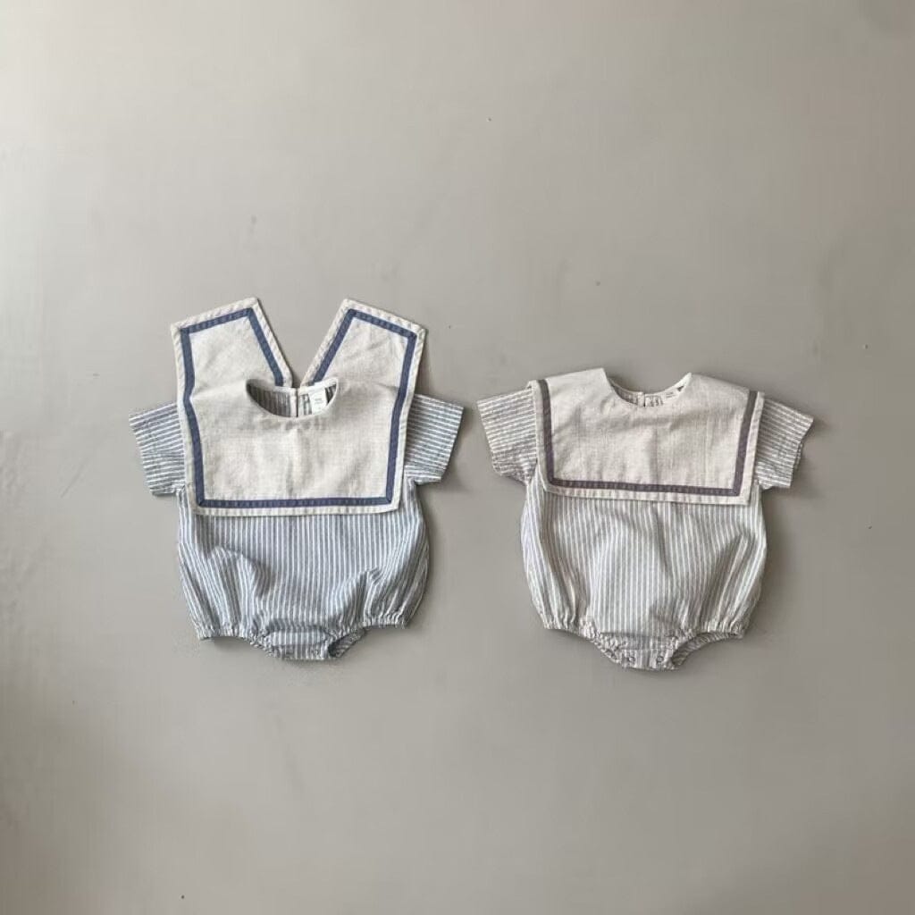半袖ロンパース ベビーロンパース ストライプセーラーカラー半袖ボディスーツ【mh0009153】