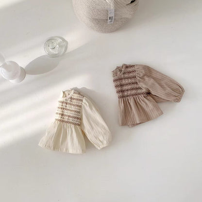 長袖シャツ・ブラウス ベビートップス ステッチ刺繍長袖チュニックブラウス【mh0009163】