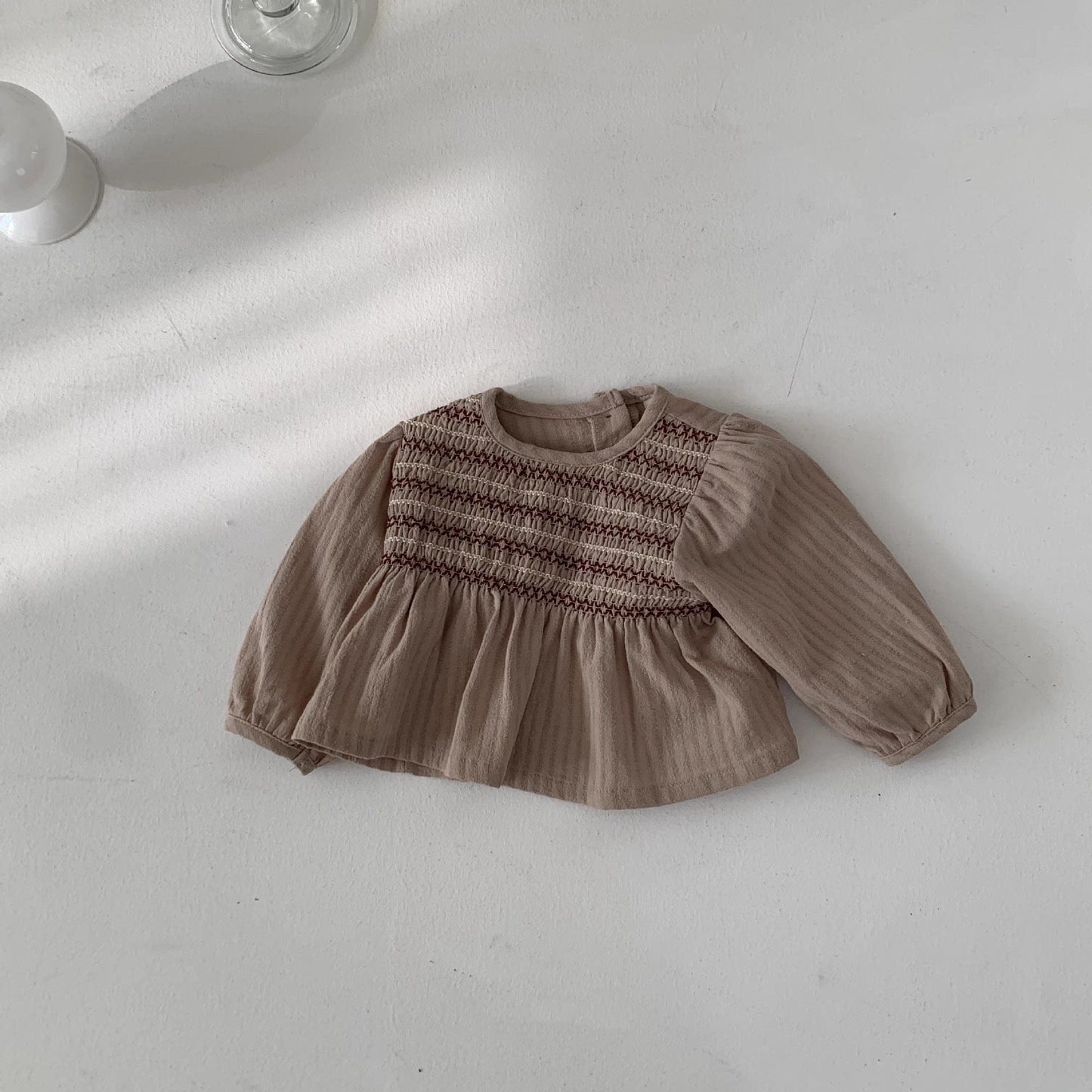 長袖シャツ・ブラウス ベビートップス ステッチ刺繍長袖チュニックブラウス【mh0009163】