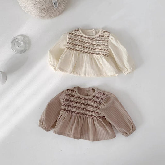 長袖シャツ・ブラウス ベビートップス ステッチ刺繍長袖チュニックブラウス【mh0009163】