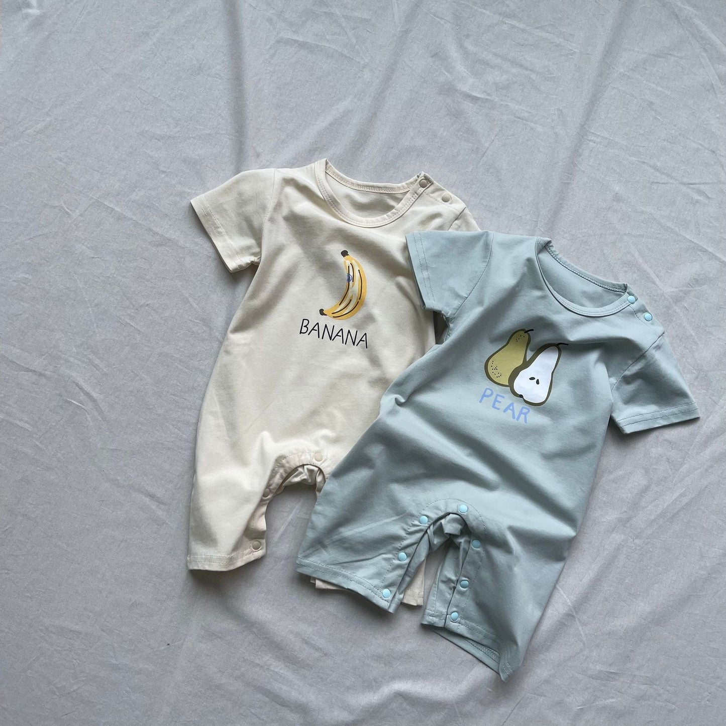 半袖ロンパース ベビーロンパース 梨/バナナプリント半袖ボディスーツ【mh0009169】