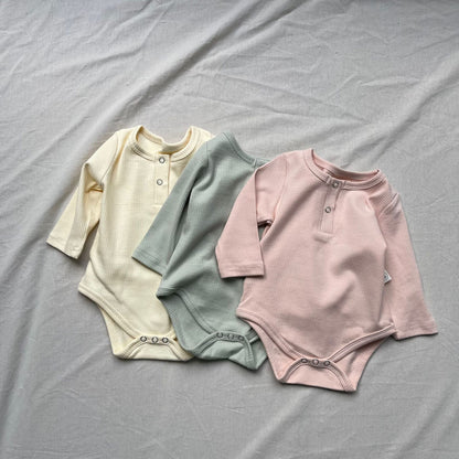 長袖ロンパース ベビーロンパース ヘンリーネックシンプル長袖ボディスーツ【mh0009171】