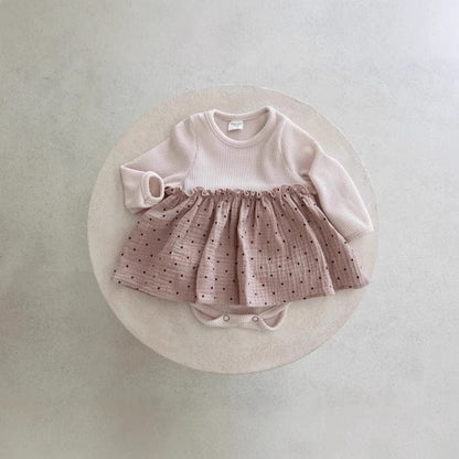 長袖ロンパース ベビーロンパース 水玉スカートドッキング長袖ボディスーツ【mh0009173】