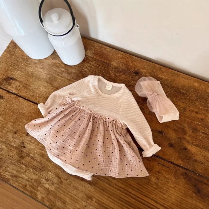 長袖ロンパース ベビーロンパース 水玉スカートドッキング長袖ボディスーツ【mh0009173】