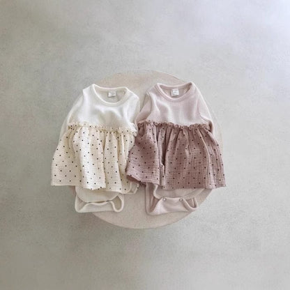 長袖ロンパース ベビーロンパース 水玉スカートドッキング長袖ボディスーツ【mh0009173】