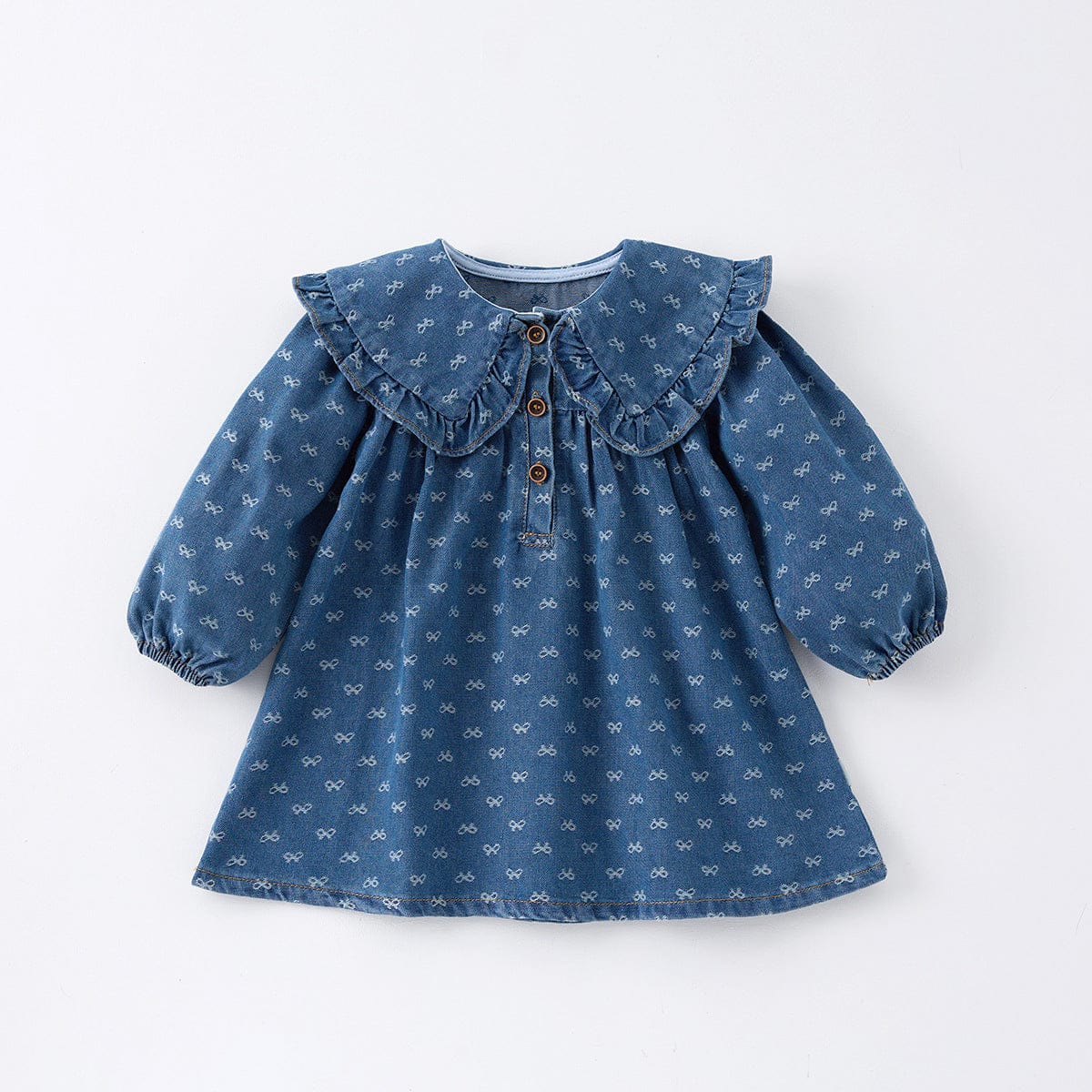 長袖ロンパース ベビーロンパース/ワンピース リボンプリントフリル襟デニム長袖ボディスーツ/ワンピース【mh0009183】
