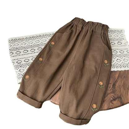 ロングパンツ・スウェットパンツ キッズパンツ フラワー刺繍ロングルーズパンツ【mh0009187】