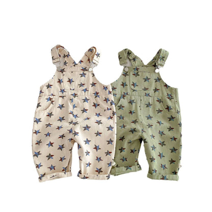 オーバーオール ベビーキッズオーバーオール スター星プリントサスペンダーサロペットパンツ【mh0009188】