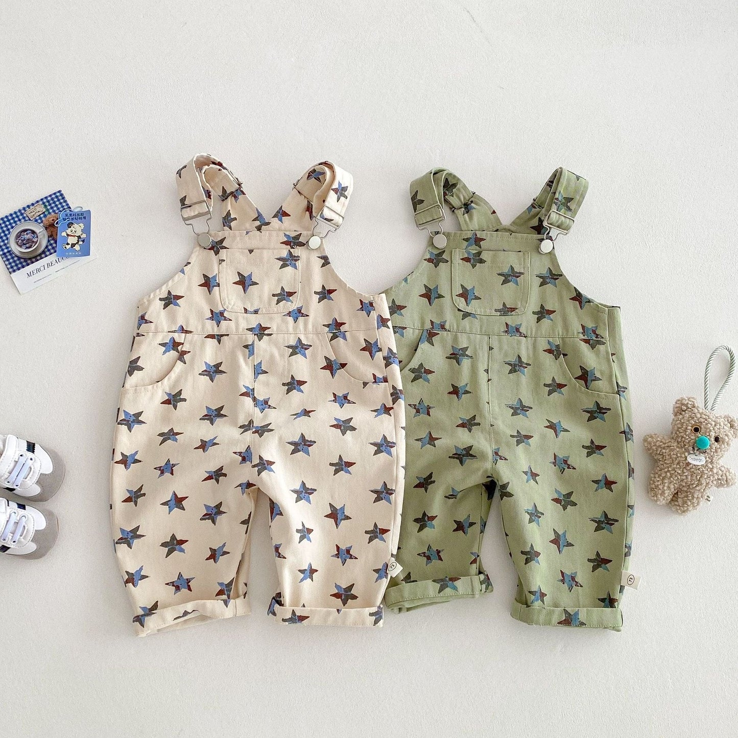 オーバーオール ベビーキッズオーバーオール スター星プリントサスペンダーサロペットパンツ【mh0009188】