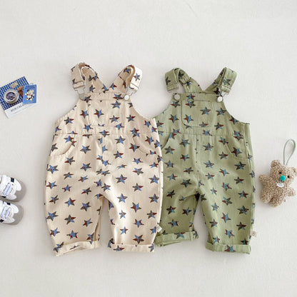 オーバーオール ベビーキッズオーバーオール スター星プリントサスペンダーサロペットパンツ【mh0009188】