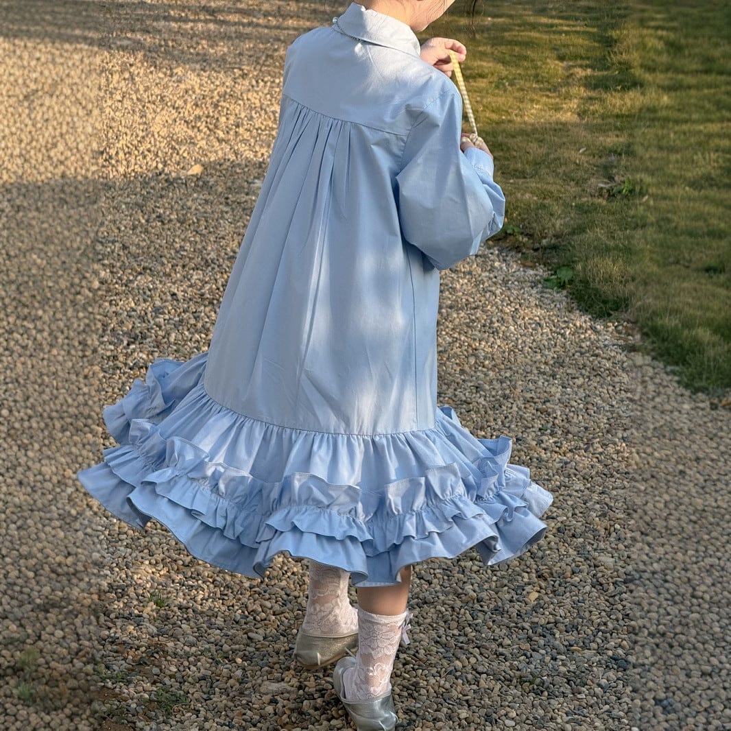 長袖ワンピース キッズワンピース 襟付き裾フリル長袖シャツワンピース【mh0009190】