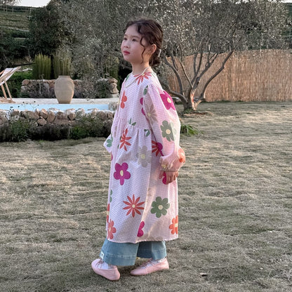 長袖ワンピース キッズワンピース カラフルレトロフラワープリント長袖ルーズワンピース【mh0009191】