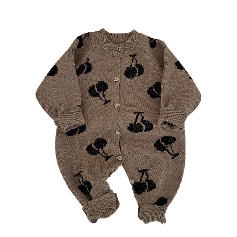 長袖ロンパース ベビージャンプスーツ チェリー刺繍ニット長袖ロンパース【mh0009196】