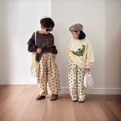 ロングパンツ・スウェットパンツ キッズパンツ 星スタープリントロングルーズワイドパンツ【mh0009198】