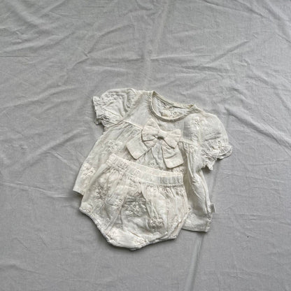 半袖セットアップ 半袖セットアップ レースリボン半袖ブラウス+ブルマパンツ【mh0009272】