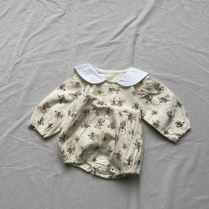 長袖ロンパース 長袖ロンパース 丸襟フラワープリントベビーボディスーツ【mh0009279】