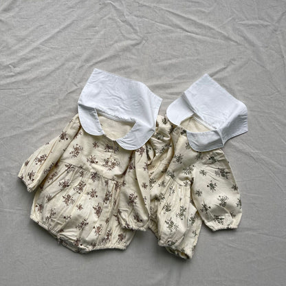 長袖ロンパース 長袖ロンパース 丸襟フラワープリントベビーボディスーツ【mh0009279】