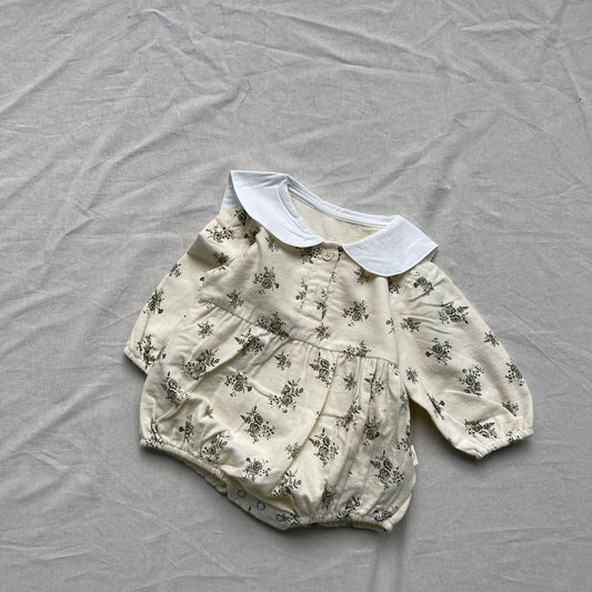 長袖ロンパース 長袖ロンパース 丸襟フラワープリントベビーボディスーツ【mh0009279】