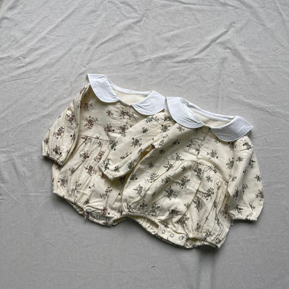 長袖ロンパース 長袖ロンパース 丸襟フラワープリントベビーボディスーツ【mh0009279】