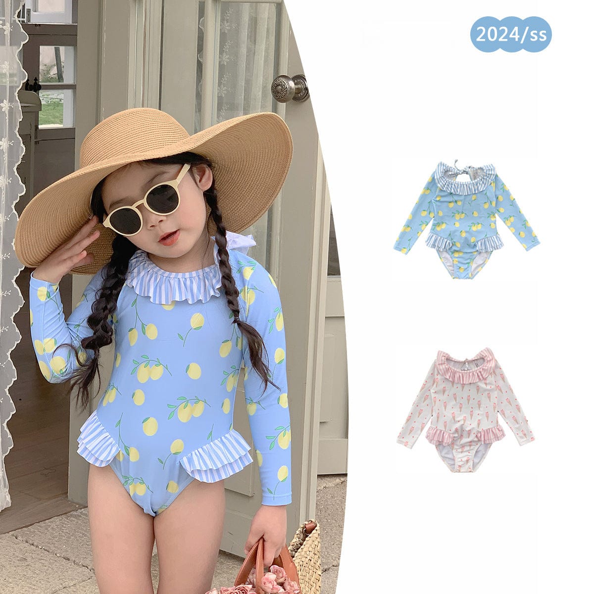 ベビー用水着 ガールズ水着 長袖ワンピーススイムウェア ラッシュガード【mh0009292】