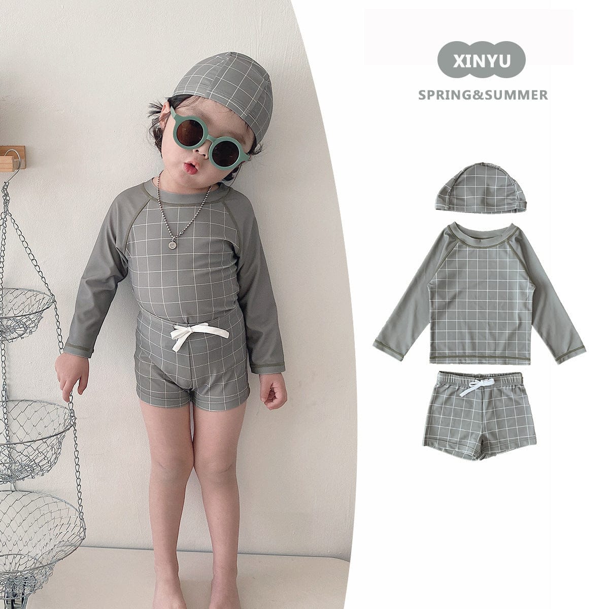 ベビー用水着 ボーイズ水着 長袖セパレートスイムウェア ラッシュガード【mh0009296】