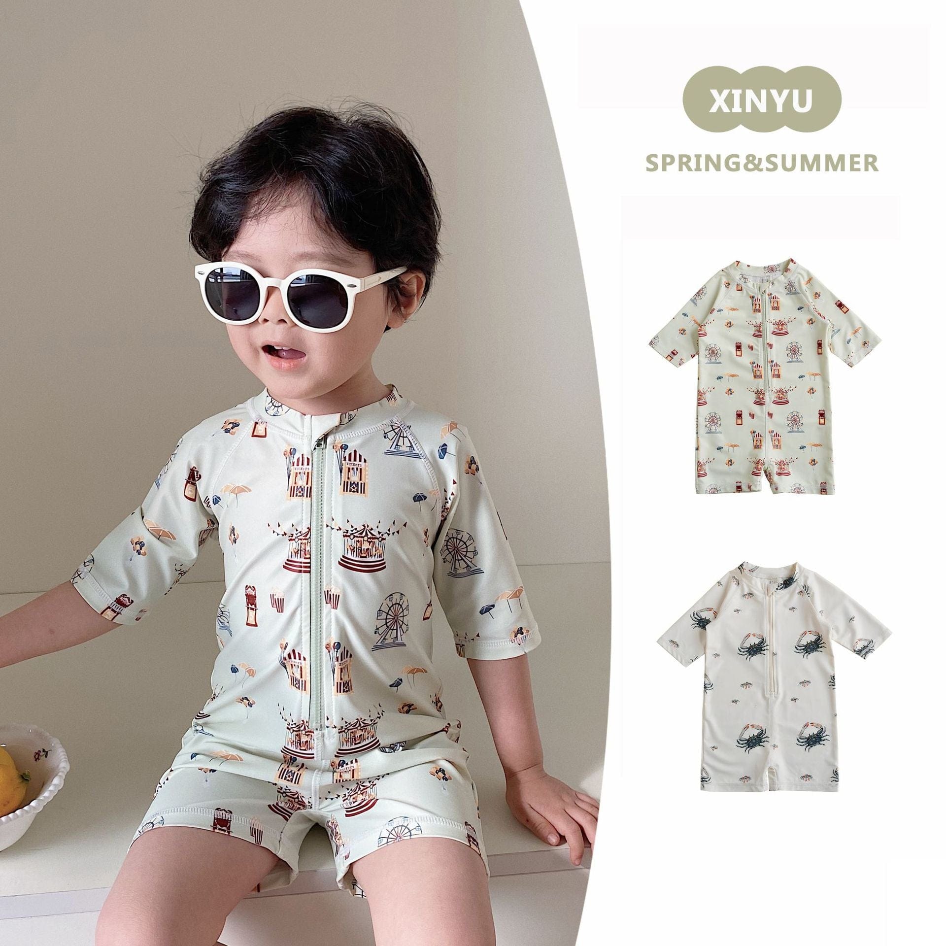 ベビー用水着 ボーイズ水着 半袖つなぎスイムウェア ラッシュガード【mh0009300】