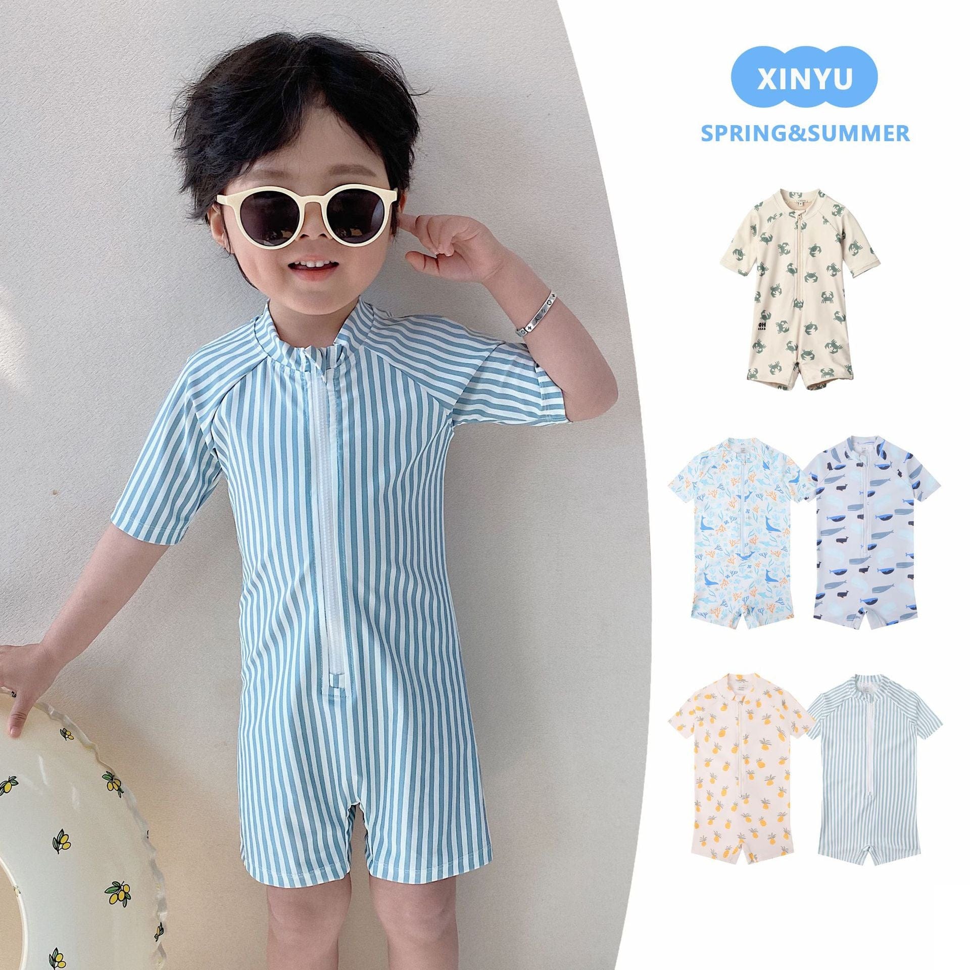 ベビー用水着 ボーイズ水着 半袖つなぎスイムウェア ラッシュガード【mh0009304】