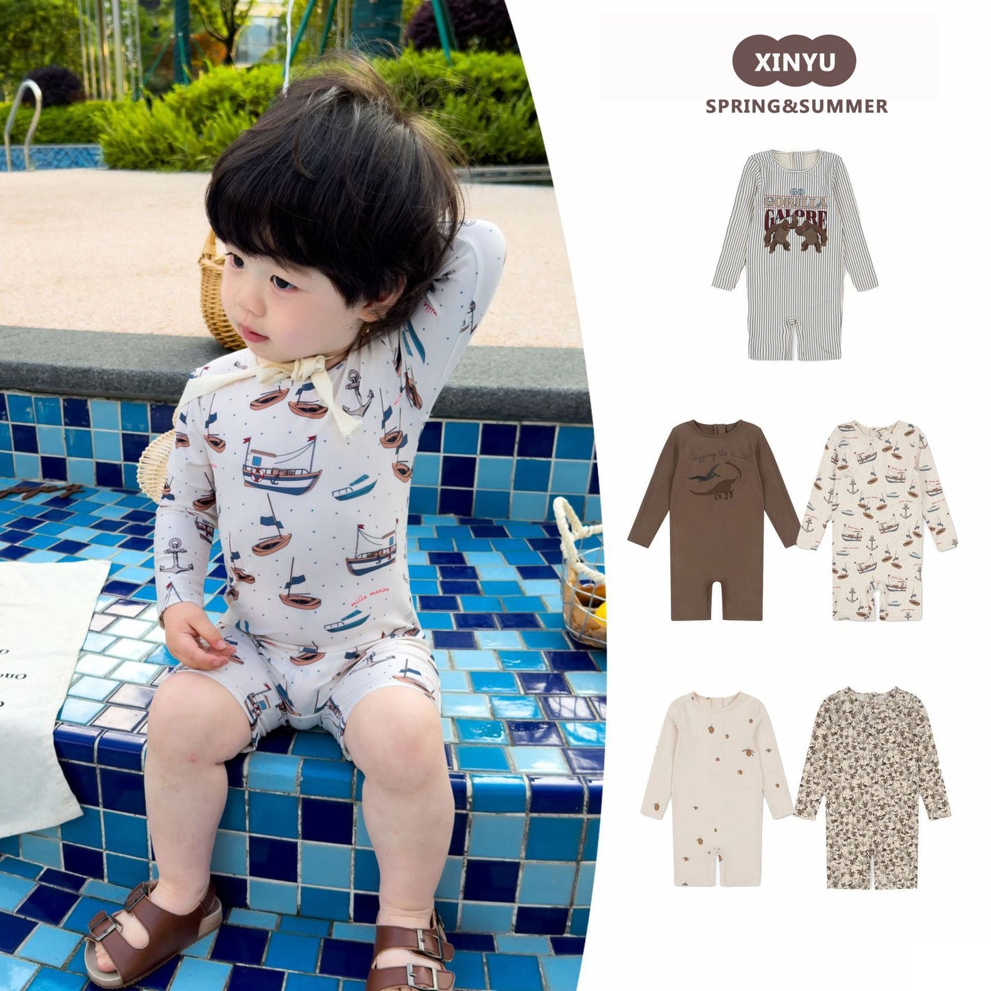 ベビー用水着 ボーイズ水着 長袖つなぎスイムウェア ラッシュガード【mh0009307】